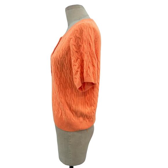 J. Crew Cashmere Cable-Knit Henley T-shirt Sweater Orange Size XL - Picture 5 of 10